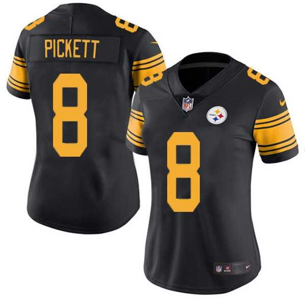 Women%27s Pittsburgh Steelers #8 Kenny Pickett Black Color Rush Limited Stitched Jersey Dzhi